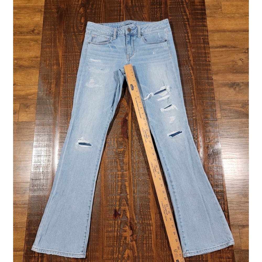 American Eagle Women's Distressed Skinny Kick Blue Denim Jeans - Size 6 (30x31)